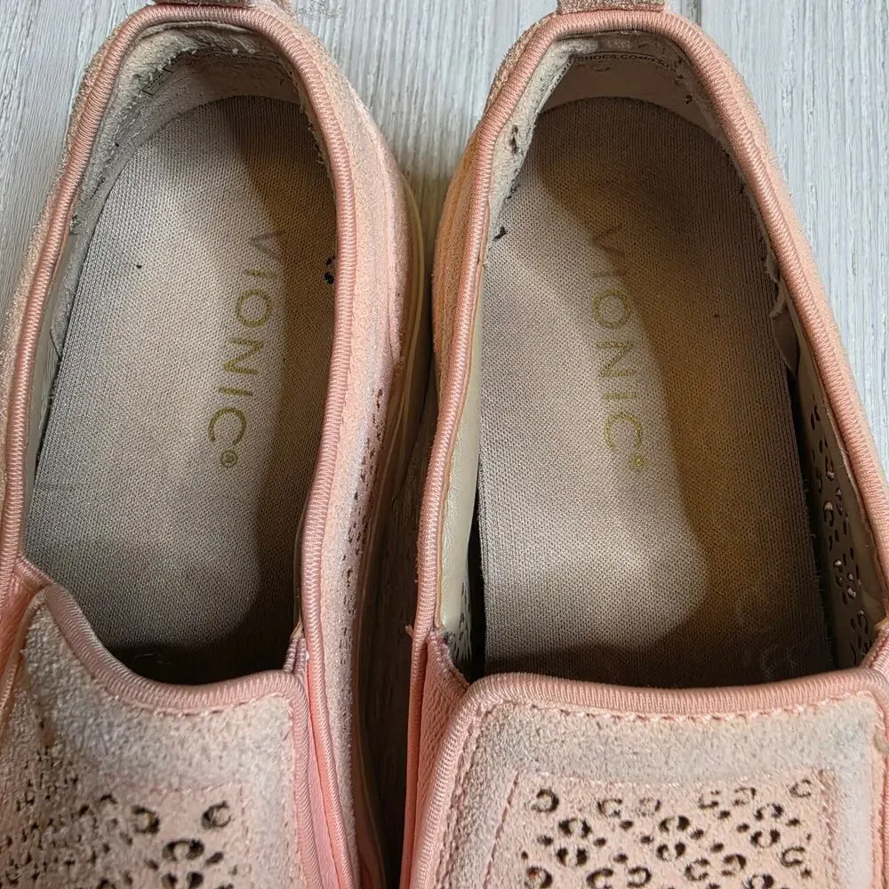 Vionic Kimmie Rose Pink Perforated Leather Slip-on Sneakers Women's Size 6
